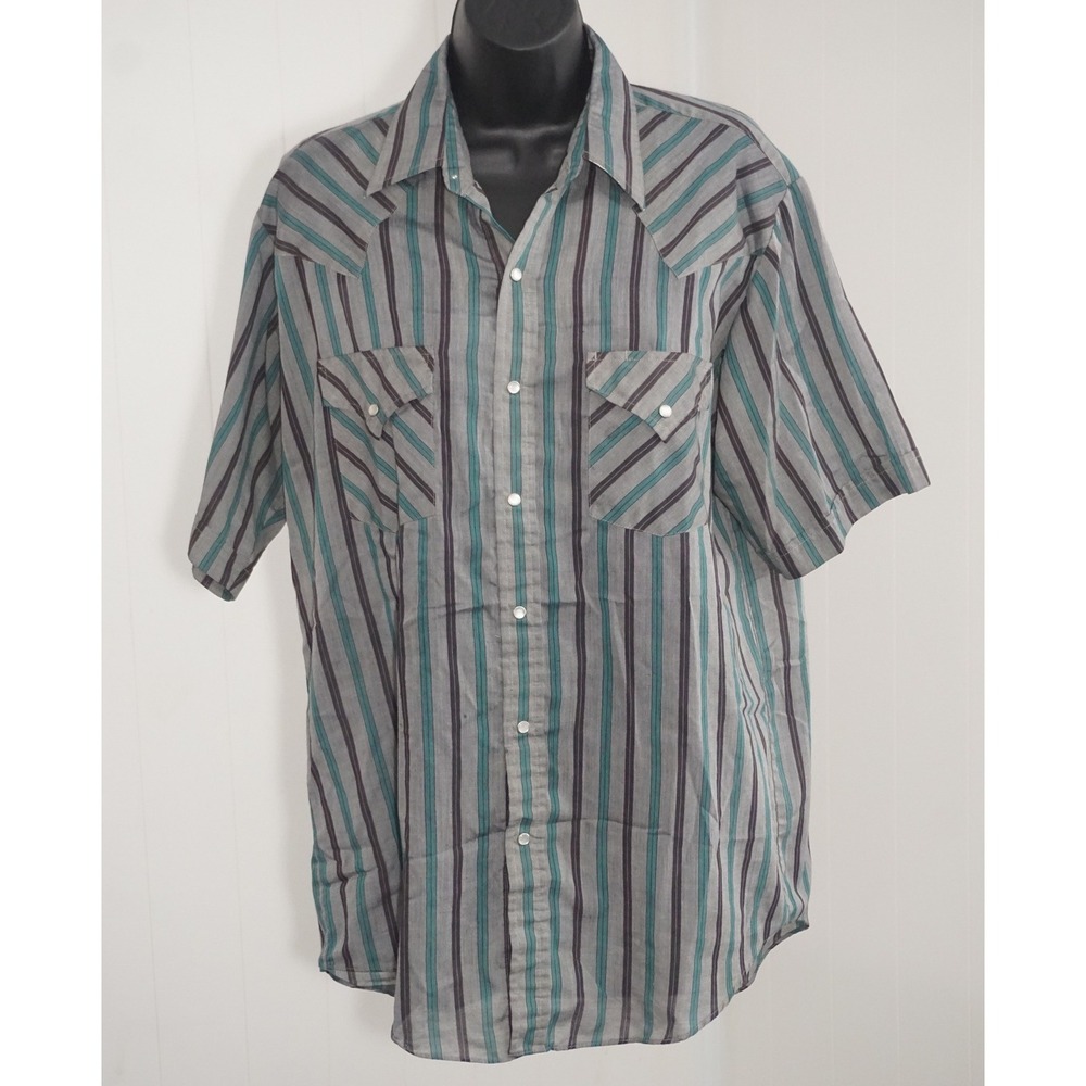 Plains Medium Striped Short Sleeve Western Pearl Snap Shirt